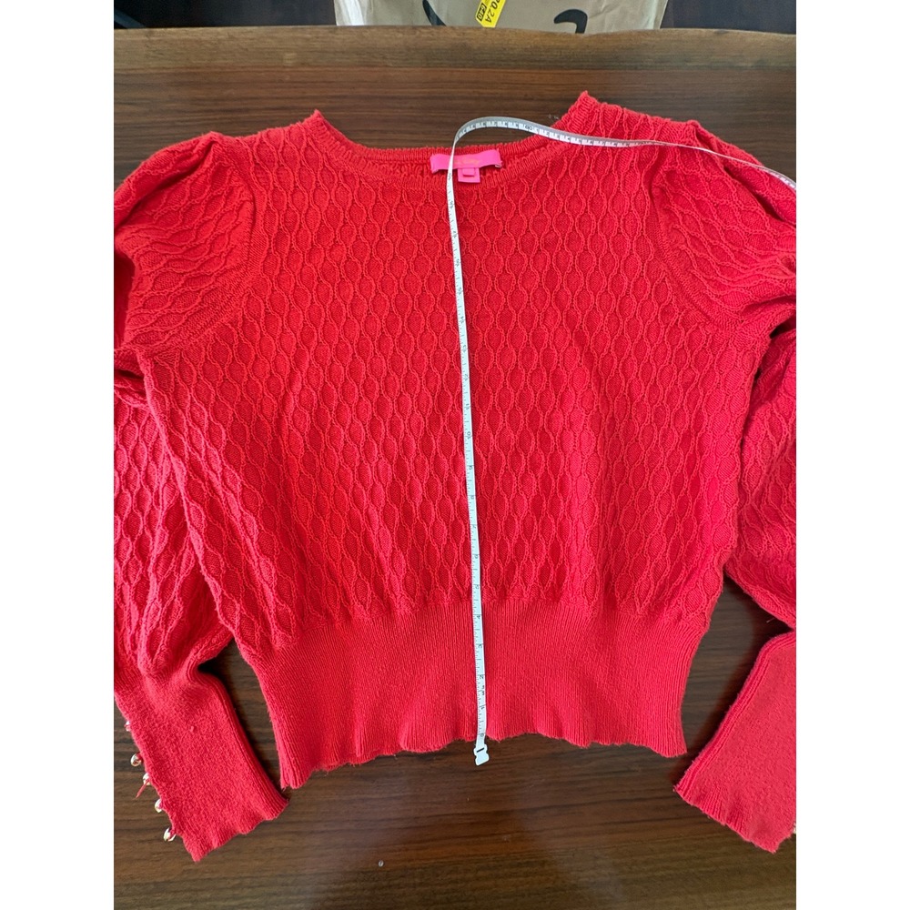 Lilly Pulitzer Red Honeycomb Knit Puff Sleeve Button Cuff Sweater 007002 Large - Picture 4 of 10